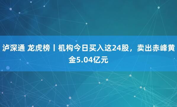 泸深通 龙虎榜丨机构今日买入这24股，卖出赤峰黄金5.04亿元