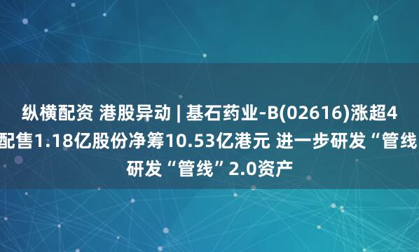纵横配资 港股异动 | 基石药业-B(02616)涨超4% 拟合共配售1.18亿股份净筹10.53亿港元 进一步研发“管线”2.0资产