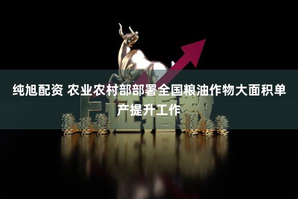 纯旭配资 农业农村部部署全国粮油作物大面积单产提升工作